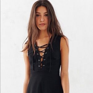 Lace Up Flowy Black Romper